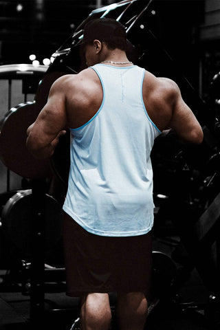 Fast-Dry Bodybuilding Workout Stringer - White with Blue