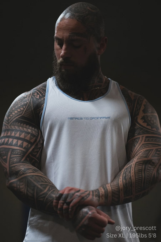 Fast-Dry Bodybuilding Workout Stringer - White with Blue