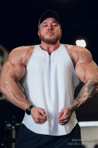 Fast-Dry Bodybuilding Workout Stringer - White with Blue