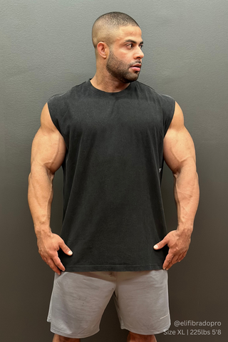 Oversized Washed Sleeveless T-Shirt - Washed Black