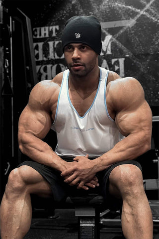 Fast-Dry Bodybuilding Workout Stringer - White with Blue