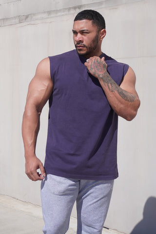 Oversized Washed Sleeveless T-Shirt - Washed Navy