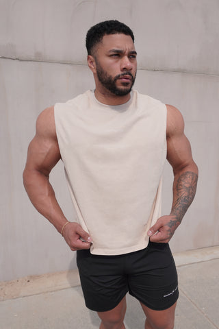 Sleeveless Box Cut Tank Top - Light Khaki