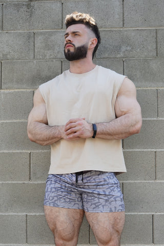 Sleeveless Box Cut Tank Top - Light Khaki