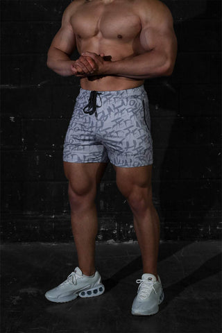 Agile Bodybuilding 4'' Shorts w Zipper Pockets - Gray Graffiti
