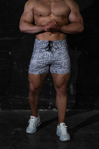Agile Bodybuilding 4'' Shorts w Zipper Pockets - Gray Graffiti