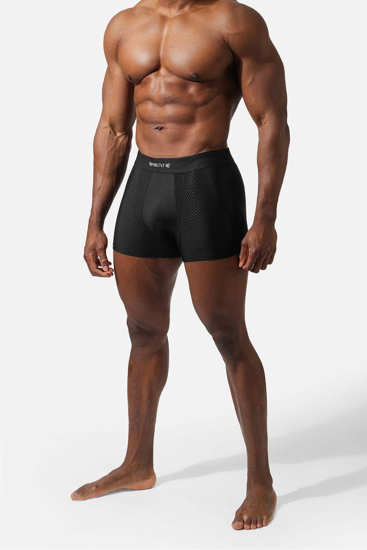 Men's Workout Mesh Boxer Briefs 2 Pack - Black & Stitched Black - Jed North Canada