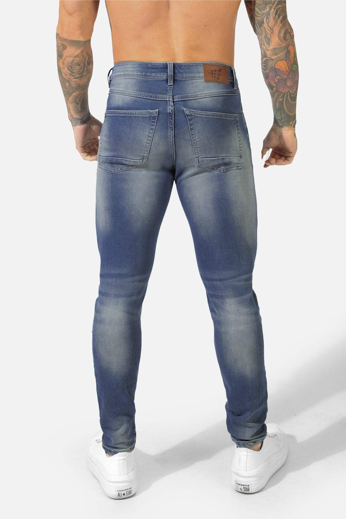 Men's Premium Fitted Stretchy Jeans - Faded Dark Blue - Jed North Canada