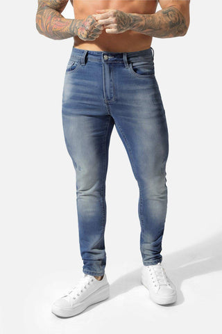 Men's Premium Fitted Stretchy Jeans - Faded Dark Blue - Jed North Canada