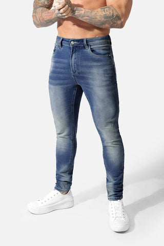 Men's Premium Fitted Stretchy Jeans - Faded Dark Blue - Jed North Canada