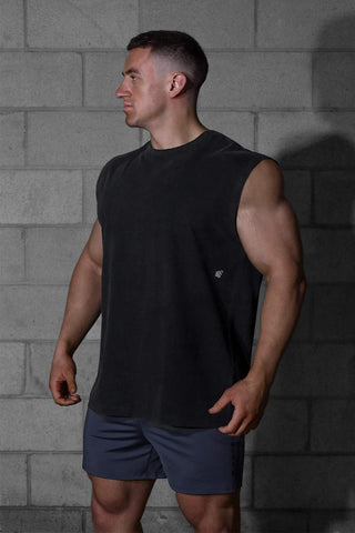 Oversized Washed Sleeveless T-Shirt - Washed Black