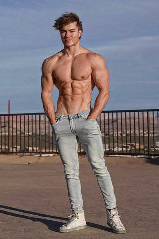 Men's Premium Fitted Stretchy Jeans - Faded Light Blue