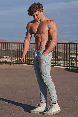 Men's Premium Fitted Stretchy Jeans - Faded Light Blue