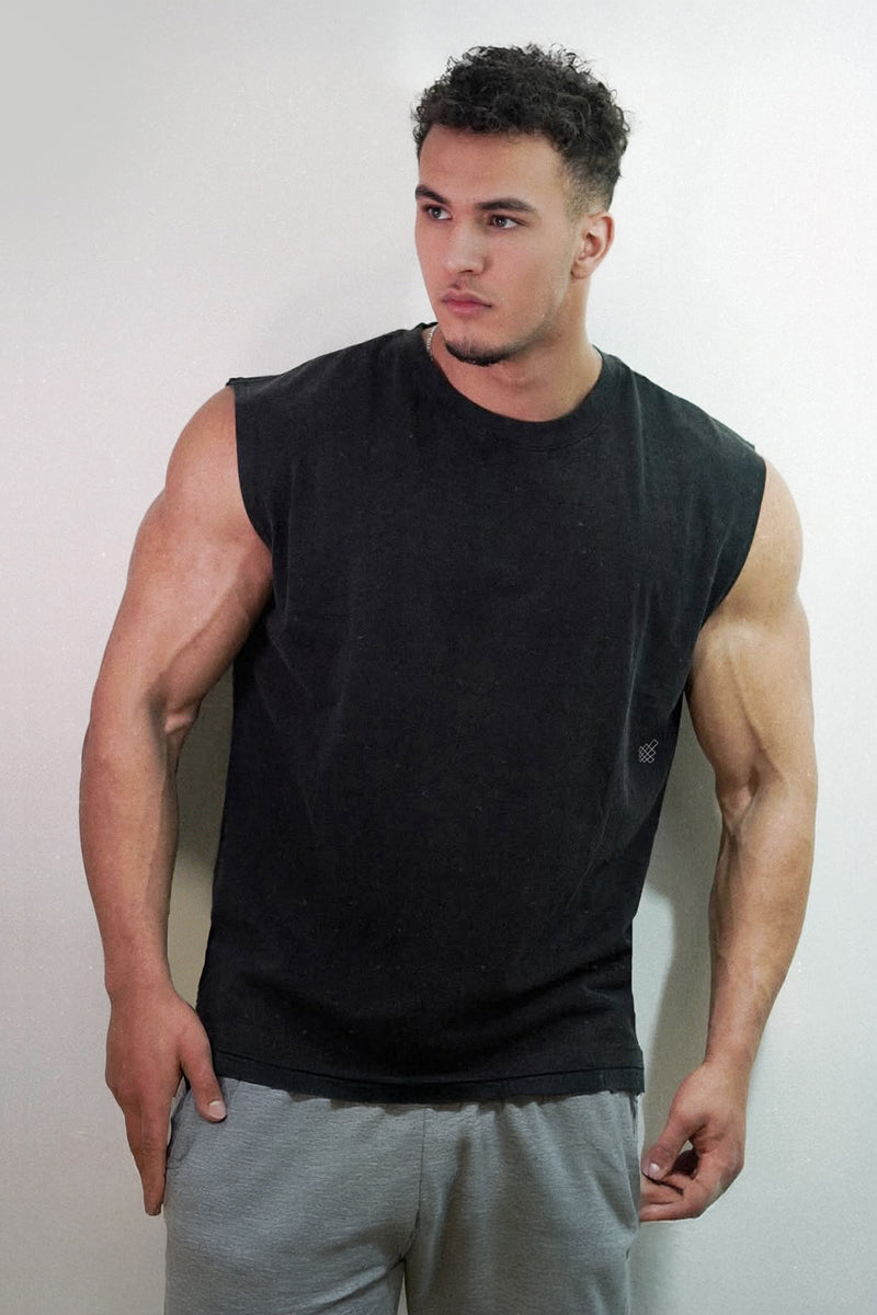 Oversized Washed Sleeveless T-Shirt - Washed Black