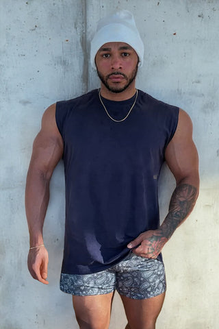 Oversized Washed Sleeveless T-Shirt - Washed Navy