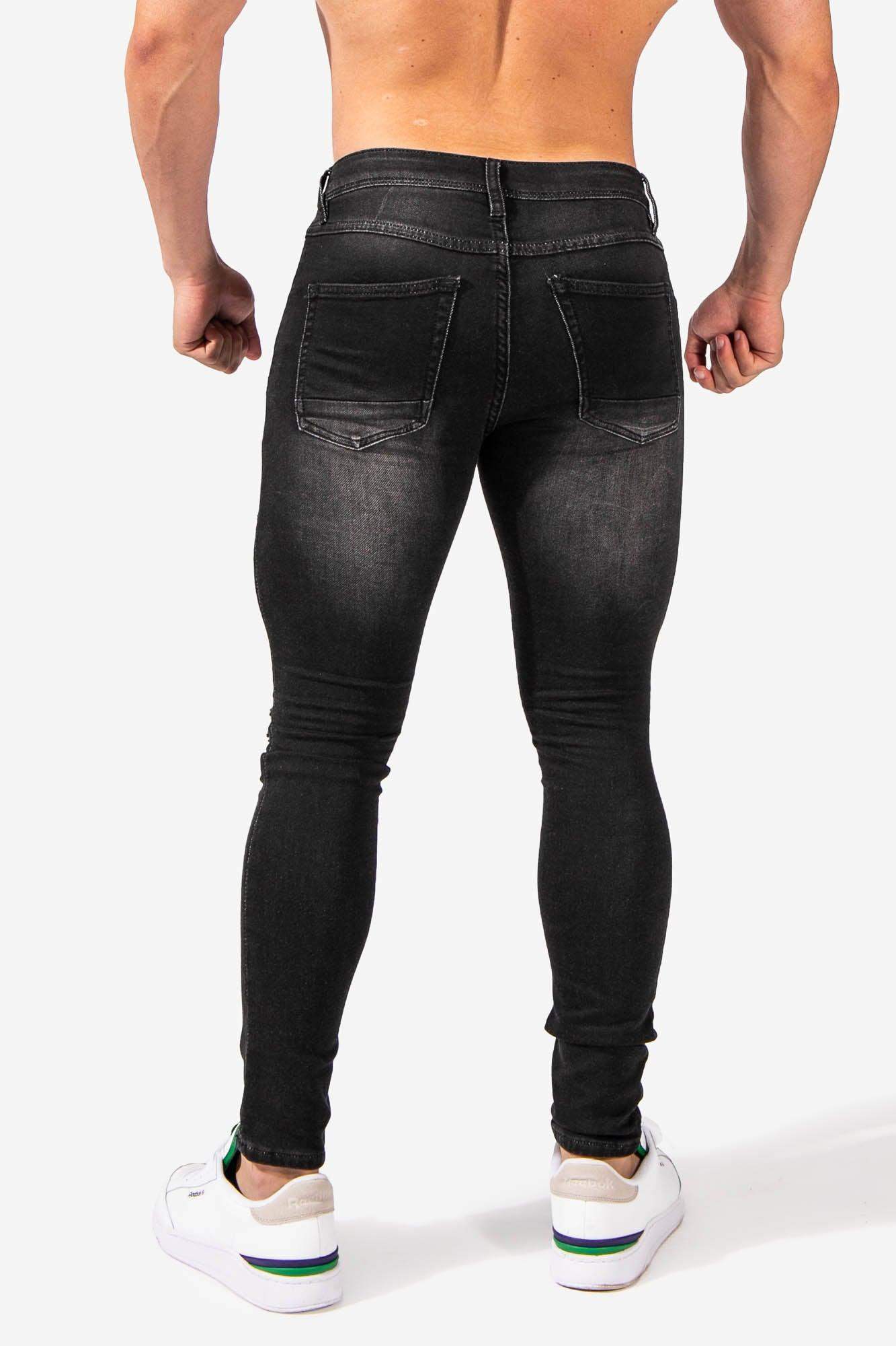 Men's Knee Ripped Skinny Jeans - Black (6616733941827)