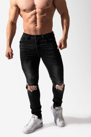 Men's Knee Ripped Skinny Jeans - Black (6616733941827)