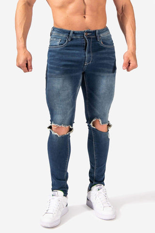 Men's Knee Ripped Skinny Jeans - Blue (6616740462659)