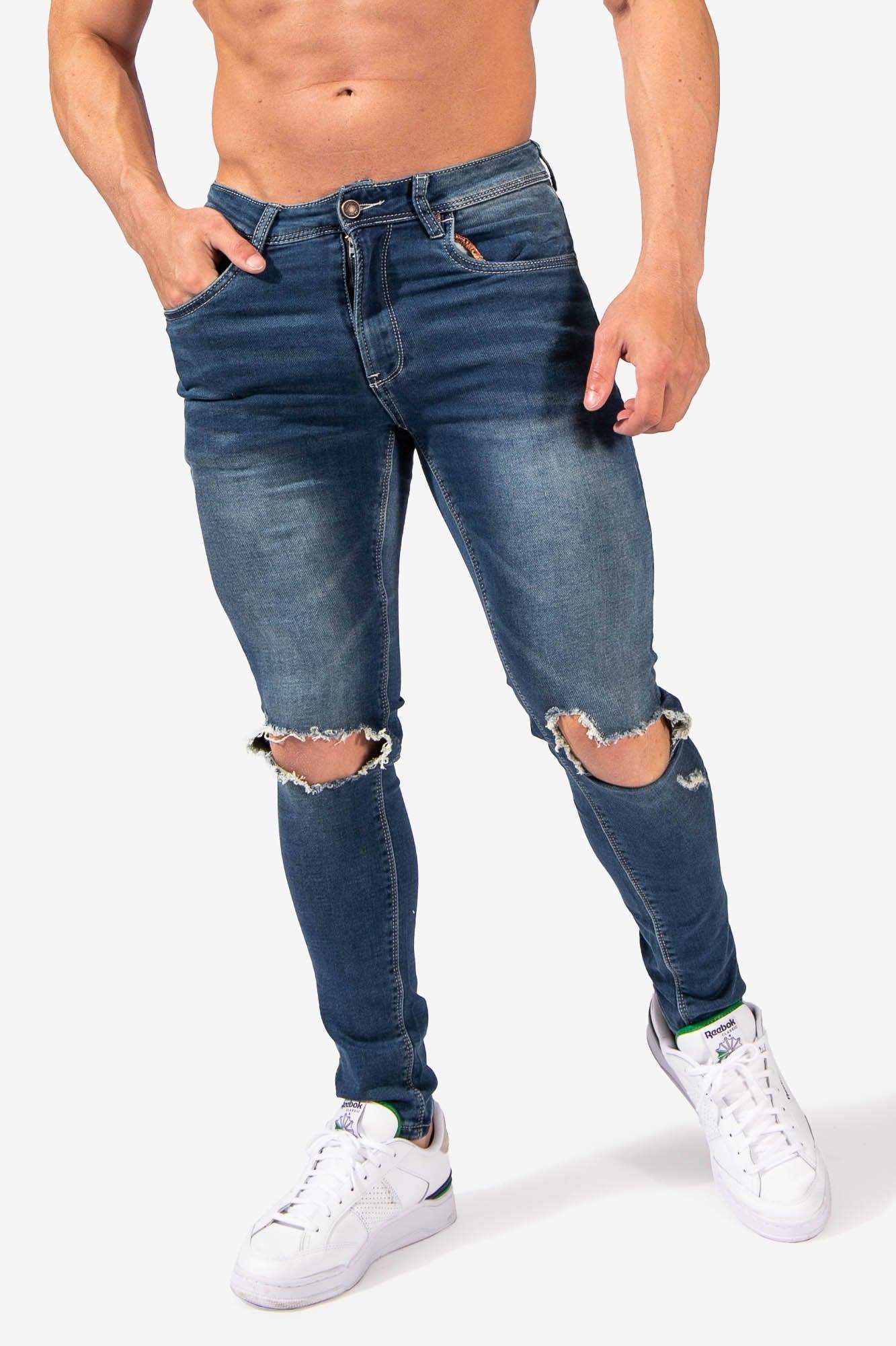 Men's Knee Ripped Skinny Jeans - Blue (6616740462659)