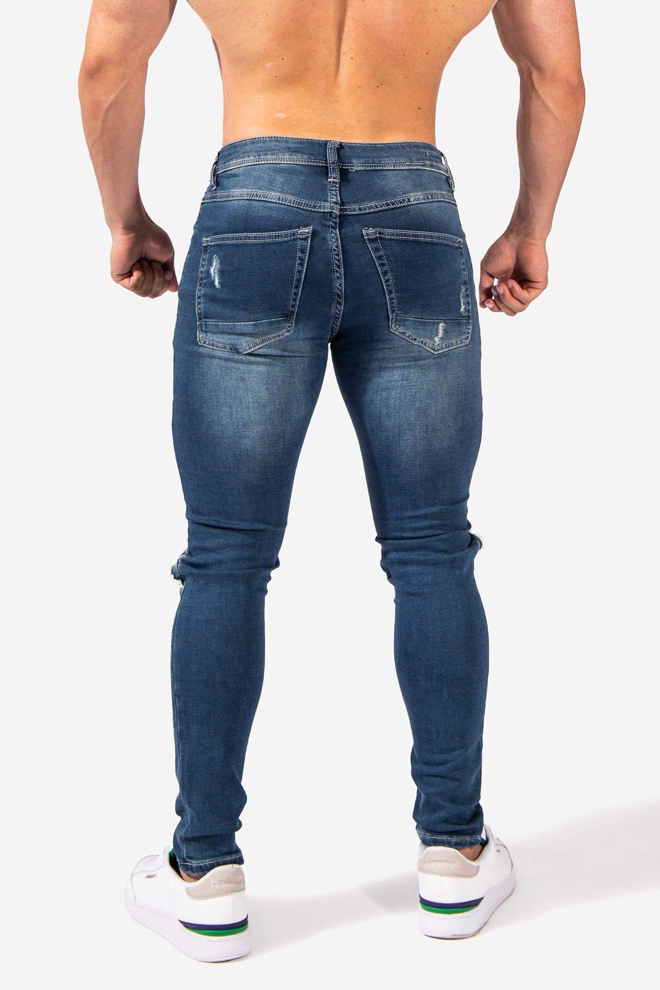 Men's Knee Ripped Skinny Jeans - Blue (6616740462659)