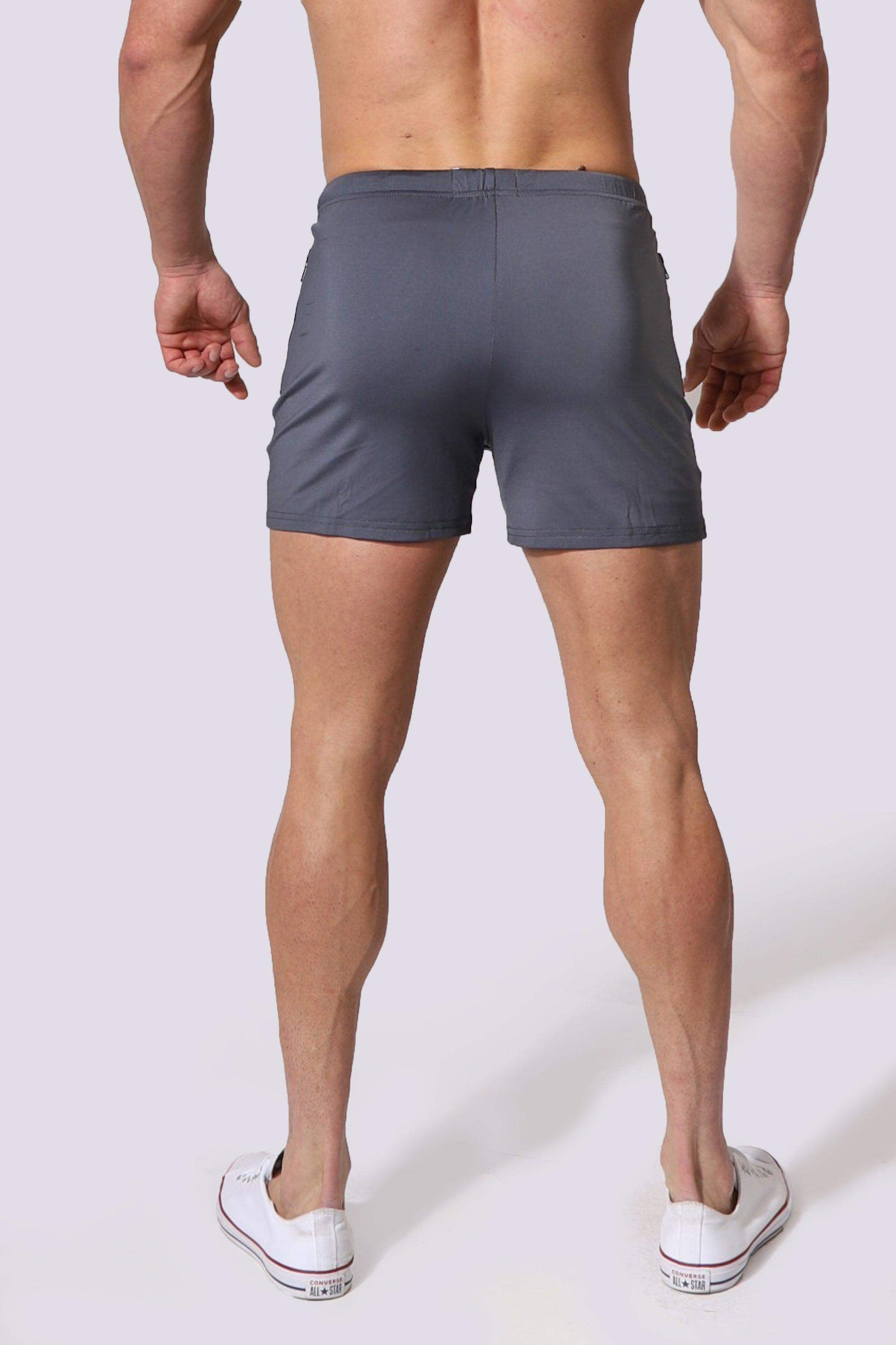 Men's Bodybuilding Lift Shorts w Zipper Pockets - Gray (1337546178607)