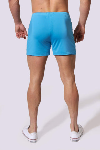 Men's Bodybuilding Lift Shorts w Zipper Pockets - Aqua Blue (1337547096111)