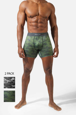 Men's Full Mesh Boxer Briefs 2 Pack - Green Camo and Black Brush - Jed North Canada